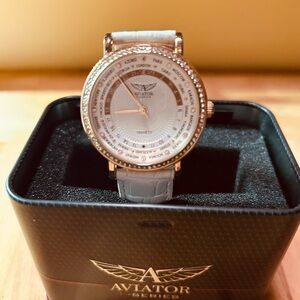 Aviator Gold and White Watch